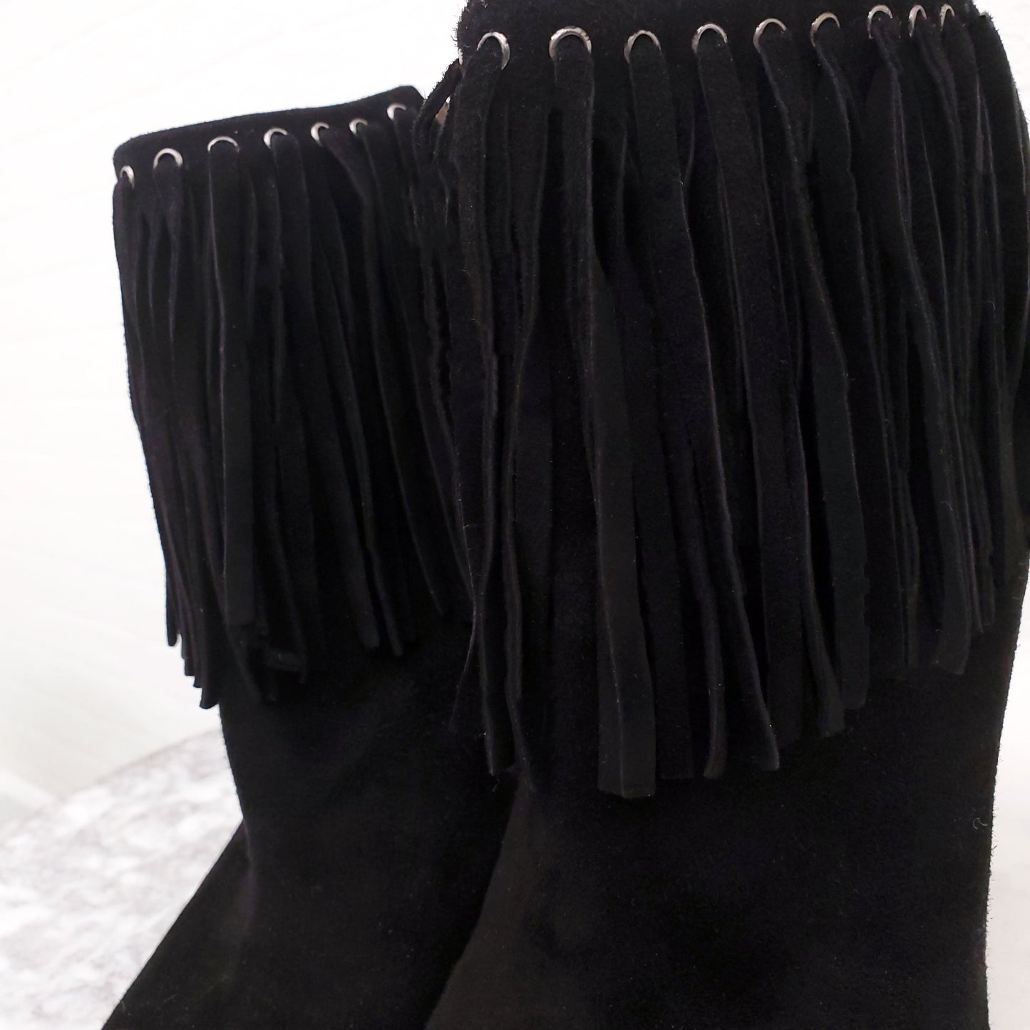 PRADA BLACK SUEDE FRINGE BOOTIES - SIZE 38