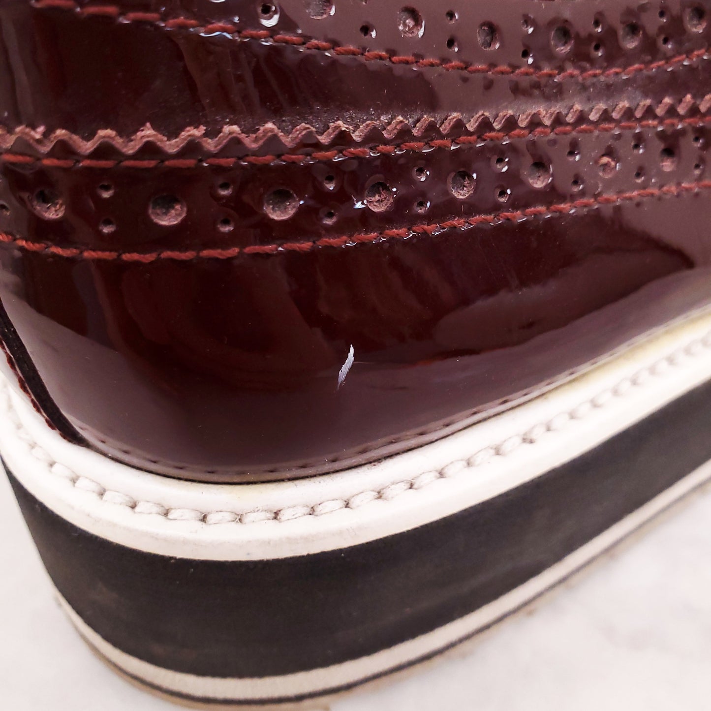 PRADA BURGUNDY PATENT OXFORD SNEAKERS - SIZE 40