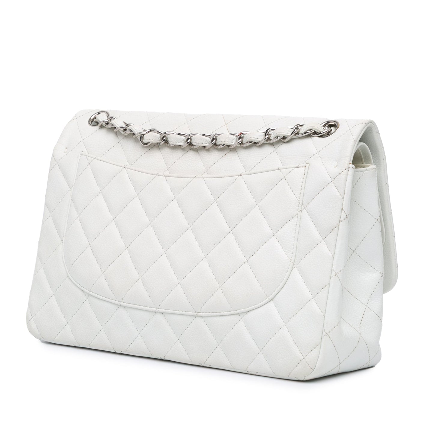 White Chanel Jumbo Classic Caviar Double Flap Shoulder Bag