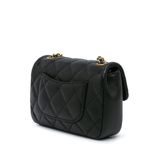 Black Chanel Mini Rectangular Quilted Lambskin Heart Charms Flap Crossbody Bag