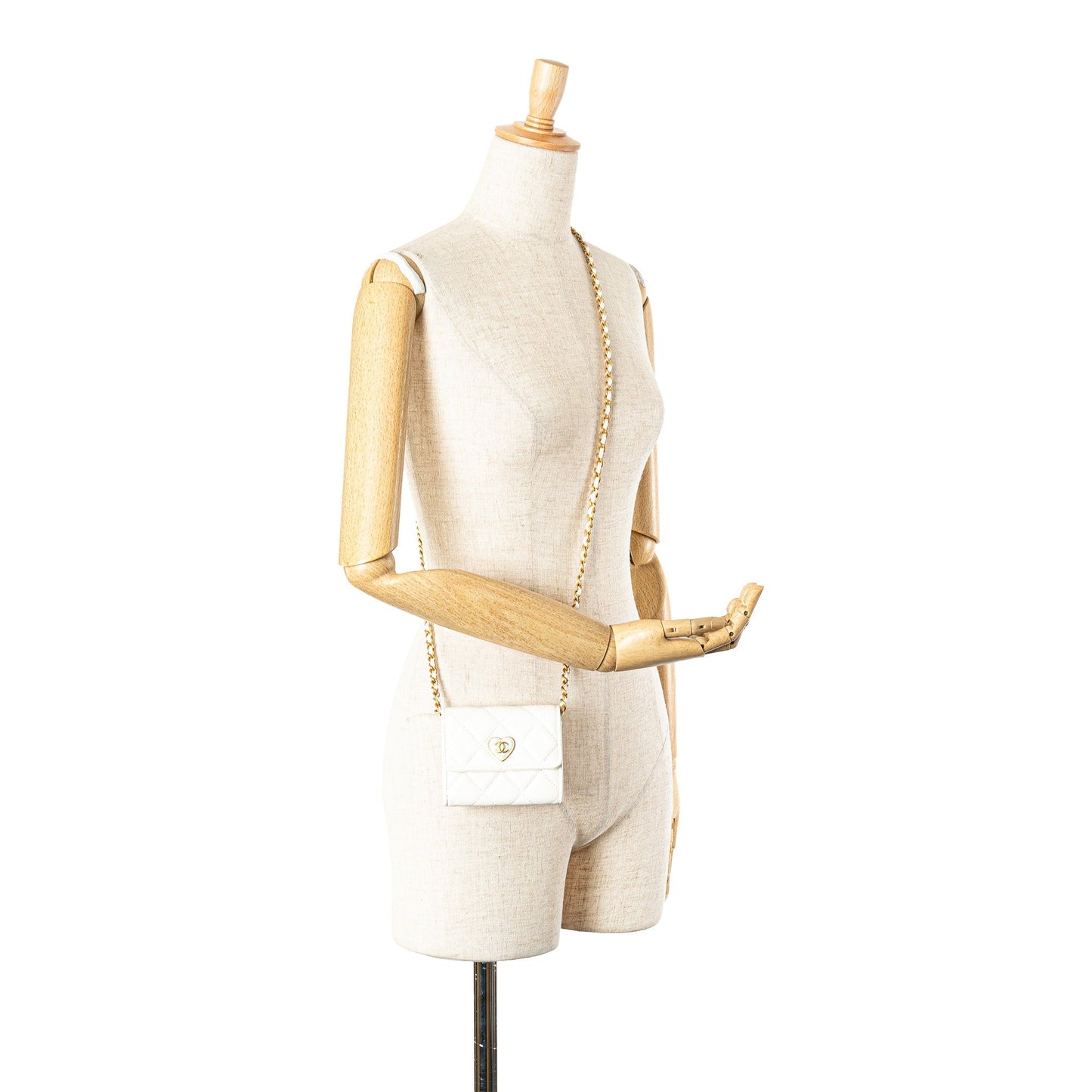 White Chanel Quilted Lambskin Coco Love Card Holder On Chain Crossbody Bag