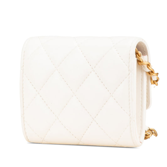White Chanel Quilted Lambskin Coco Love Card Holder On Chain Crossbody Bag