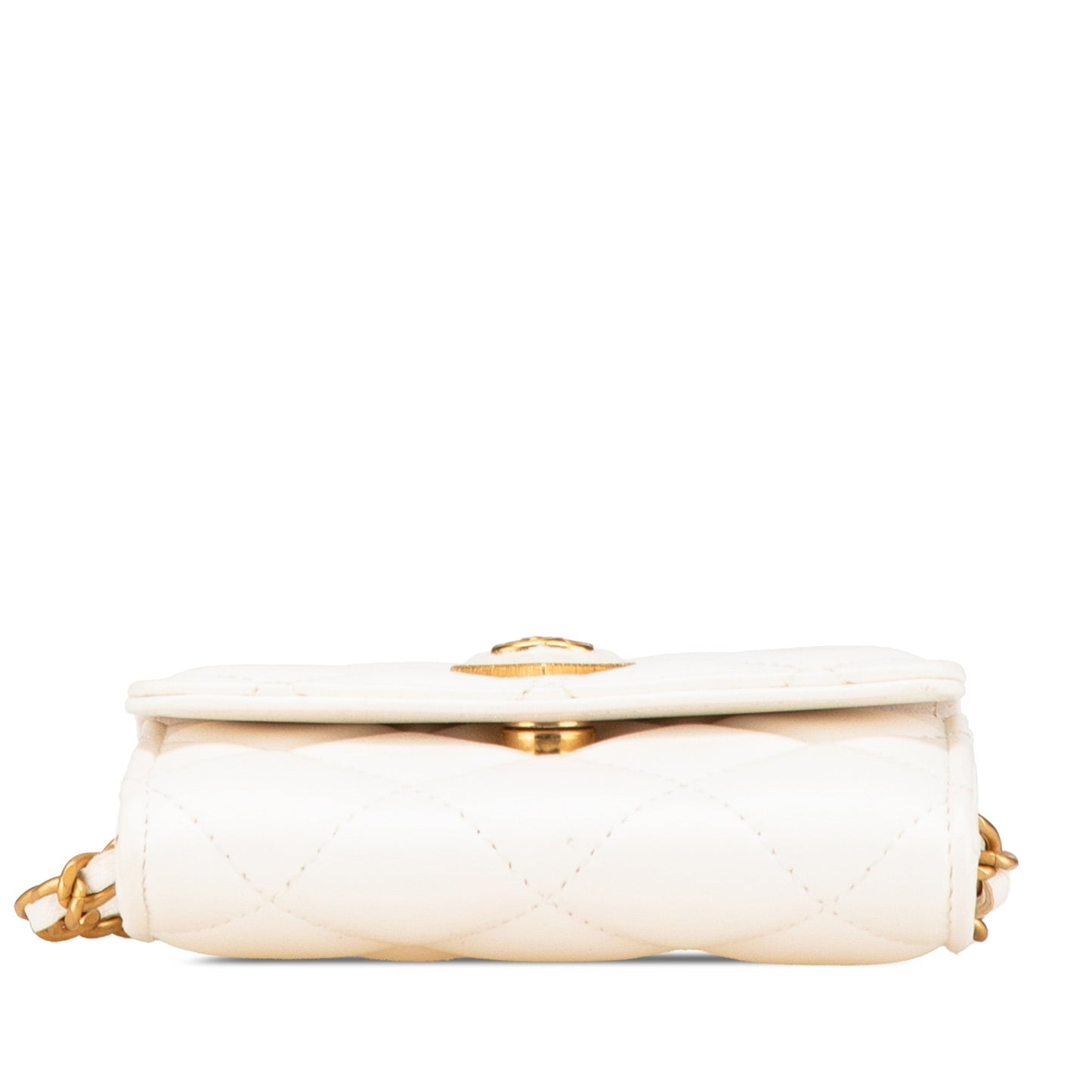 White Chanel Quilted Lambskin Coco Love Card Holder On Chain Crossbody Bag
