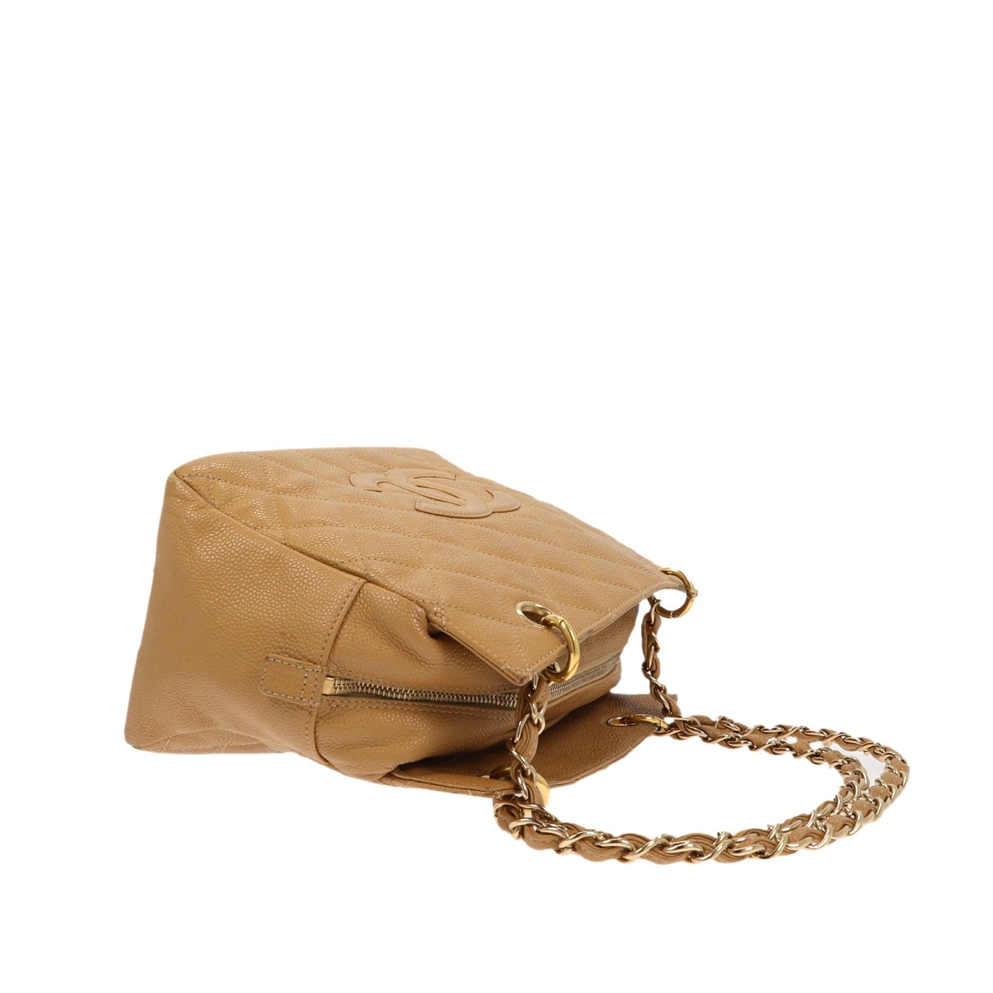 CHANEL Petite Shopping Tote Shoulder Bag in Beige Leather