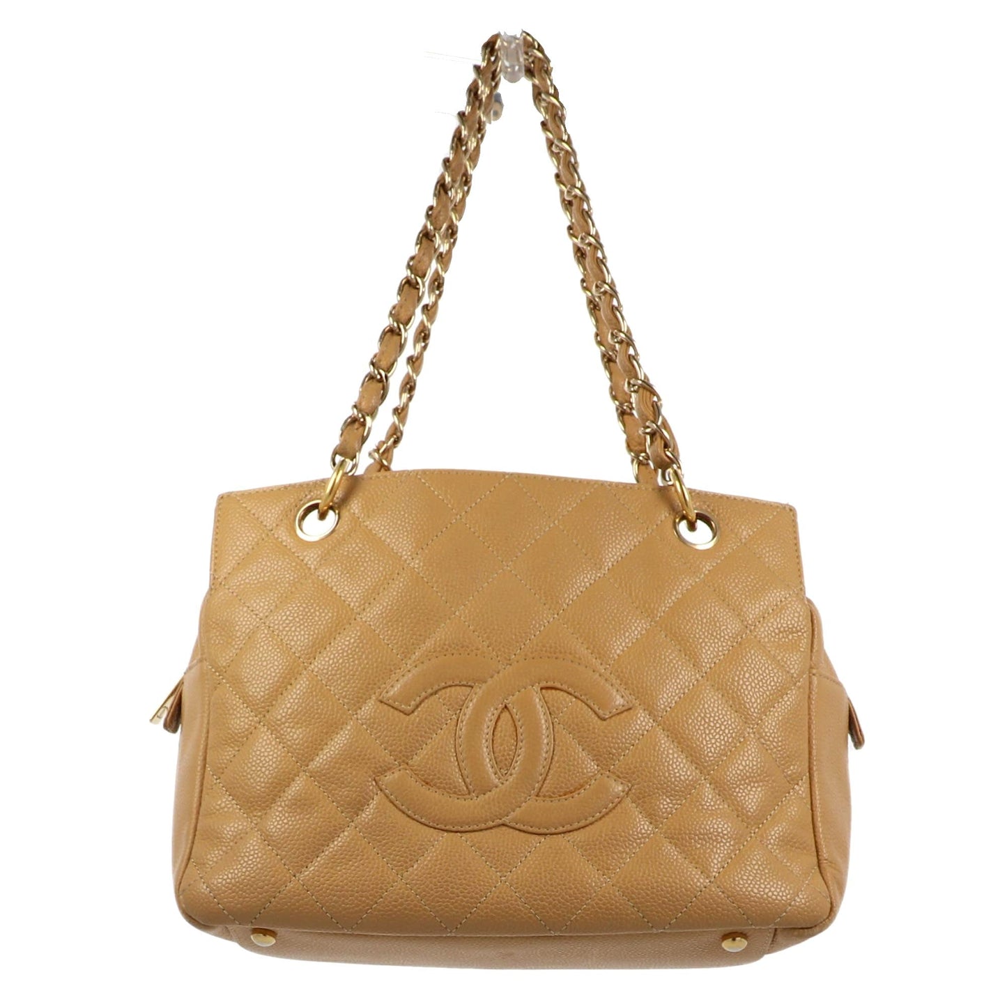 CHANEL Petite Shopping Tote Shoulder Bag in Beige Leather