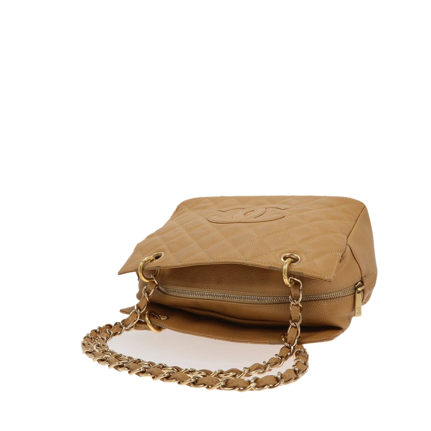 CHANEL Petite Shopping Tote Shoulder Bag in Beige Leather