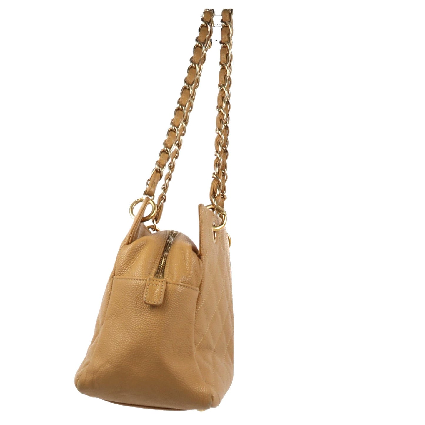 CHANEL Petite Shopping Tote Shoulder Bag in Beige Leather