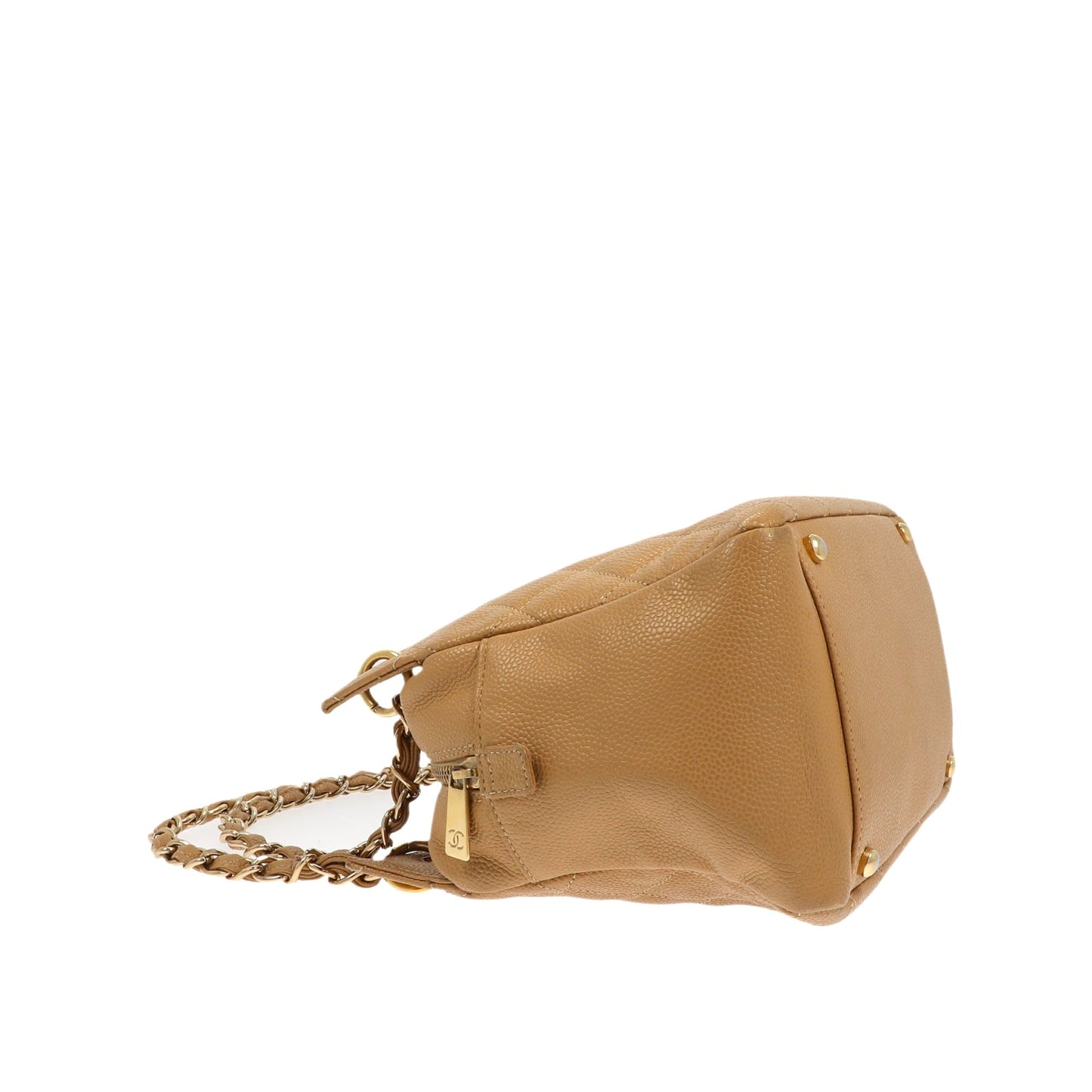 CHANEL Petite Shopping Tote Shoulder Bag in Beige Leather