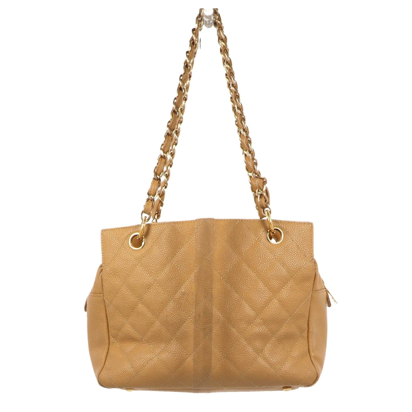CHANEL Petite Shopping Tote Shoulder Bag in Beige Leather