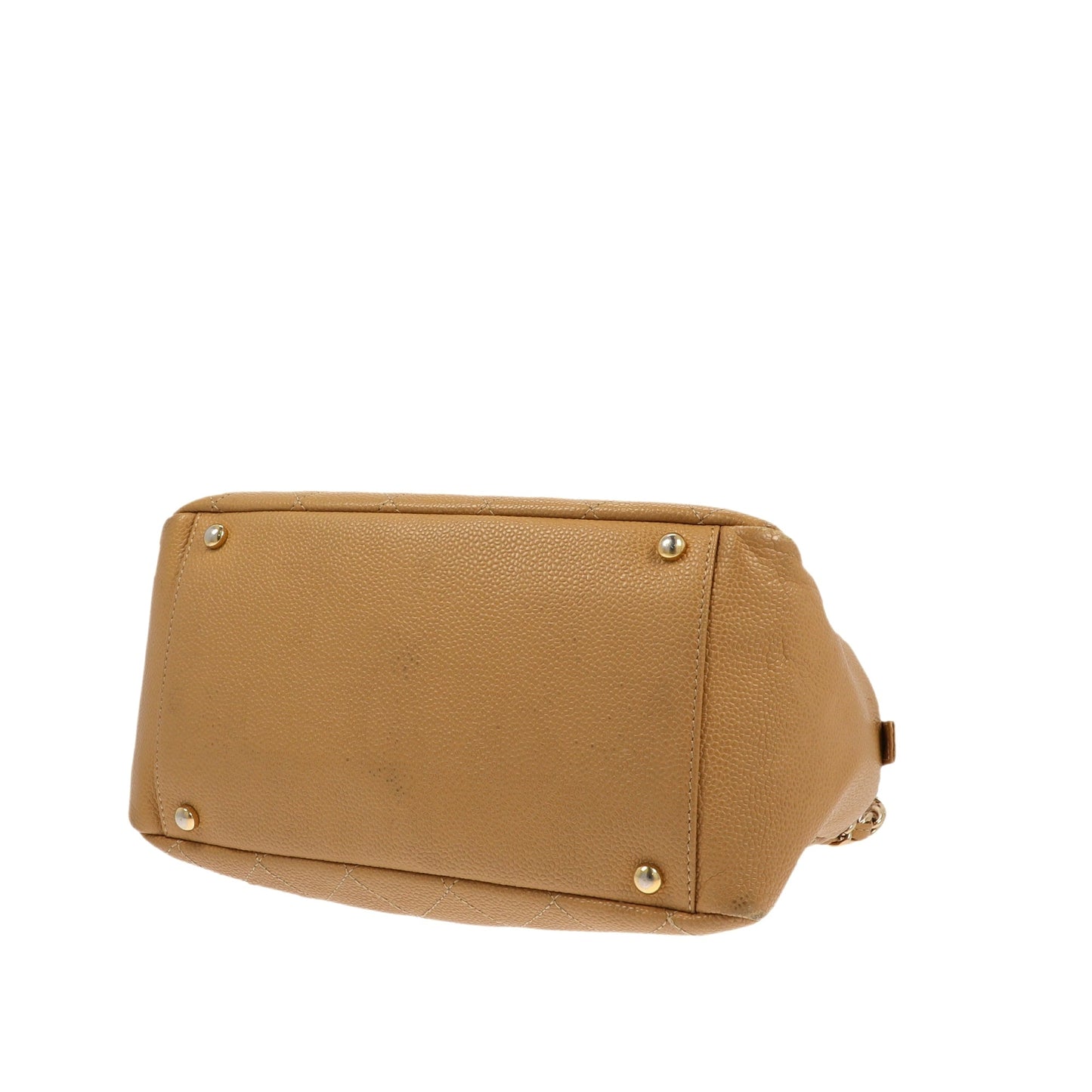 CHANEL Petite Shopping Tote Shoulder Bag in Beige Leather