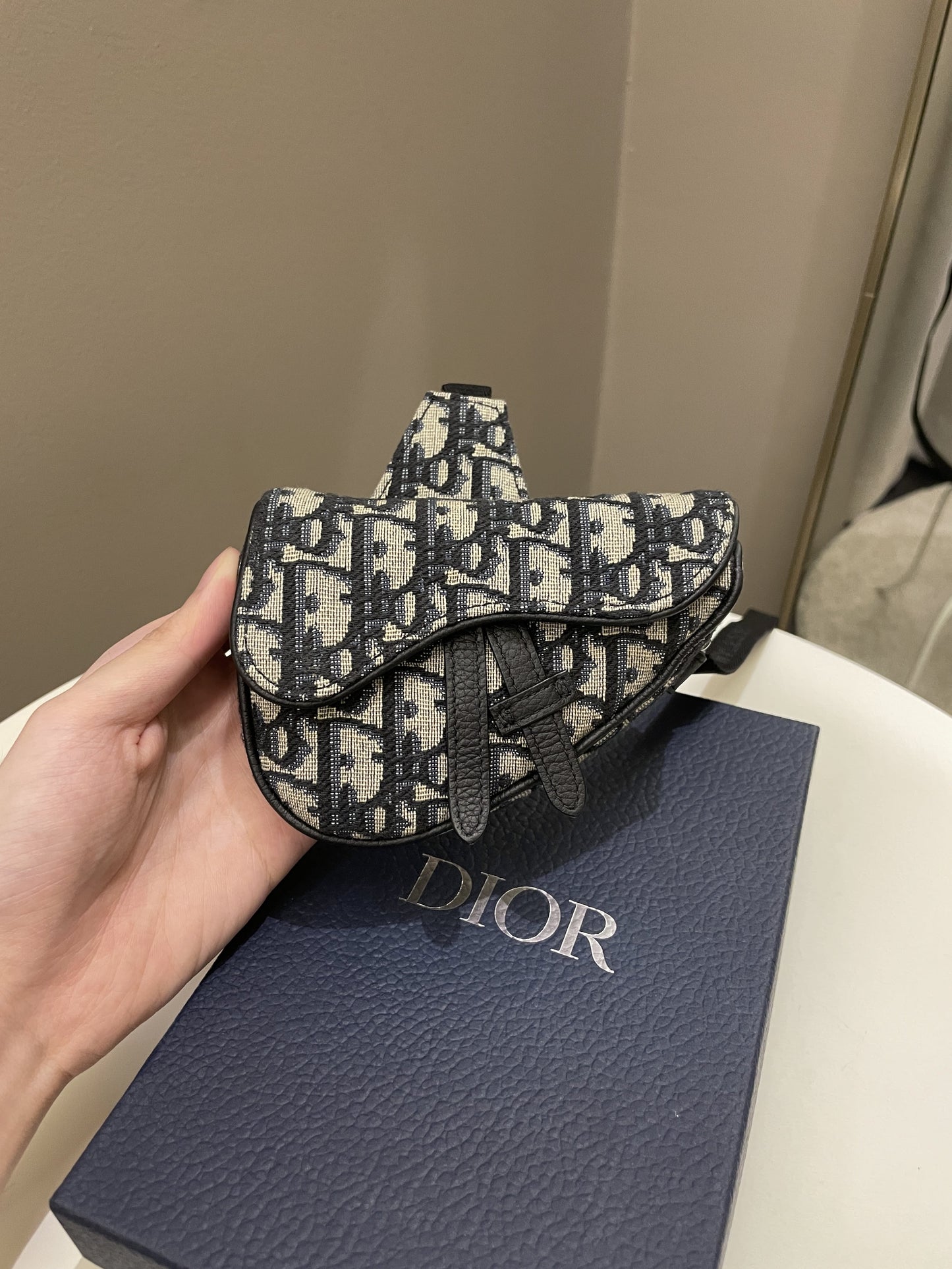 Dior Saddle Nano Crossbody Case Blue Oblique