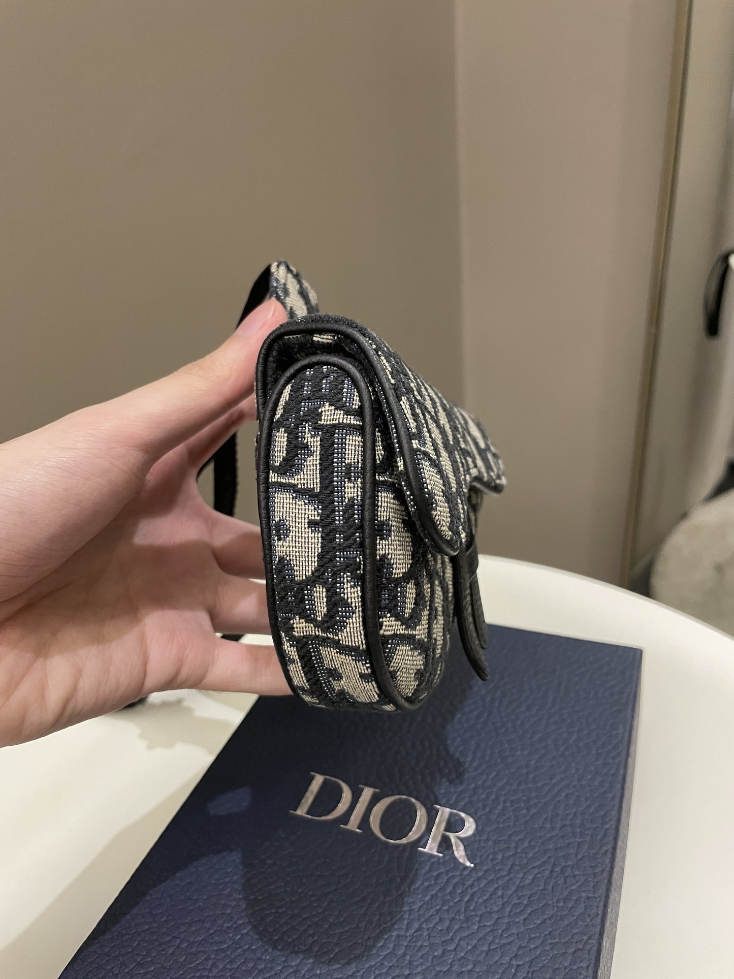 Dior Saddle Nano Crossbody Case Blue Oblique