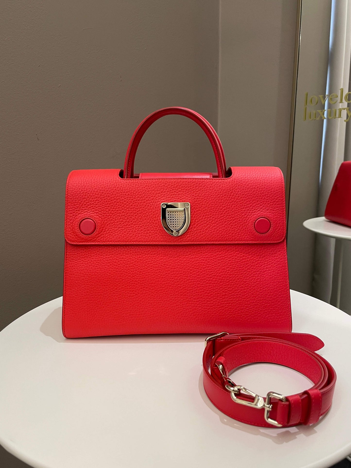 Dior Diorever Tote Bag Red Grainy Leather