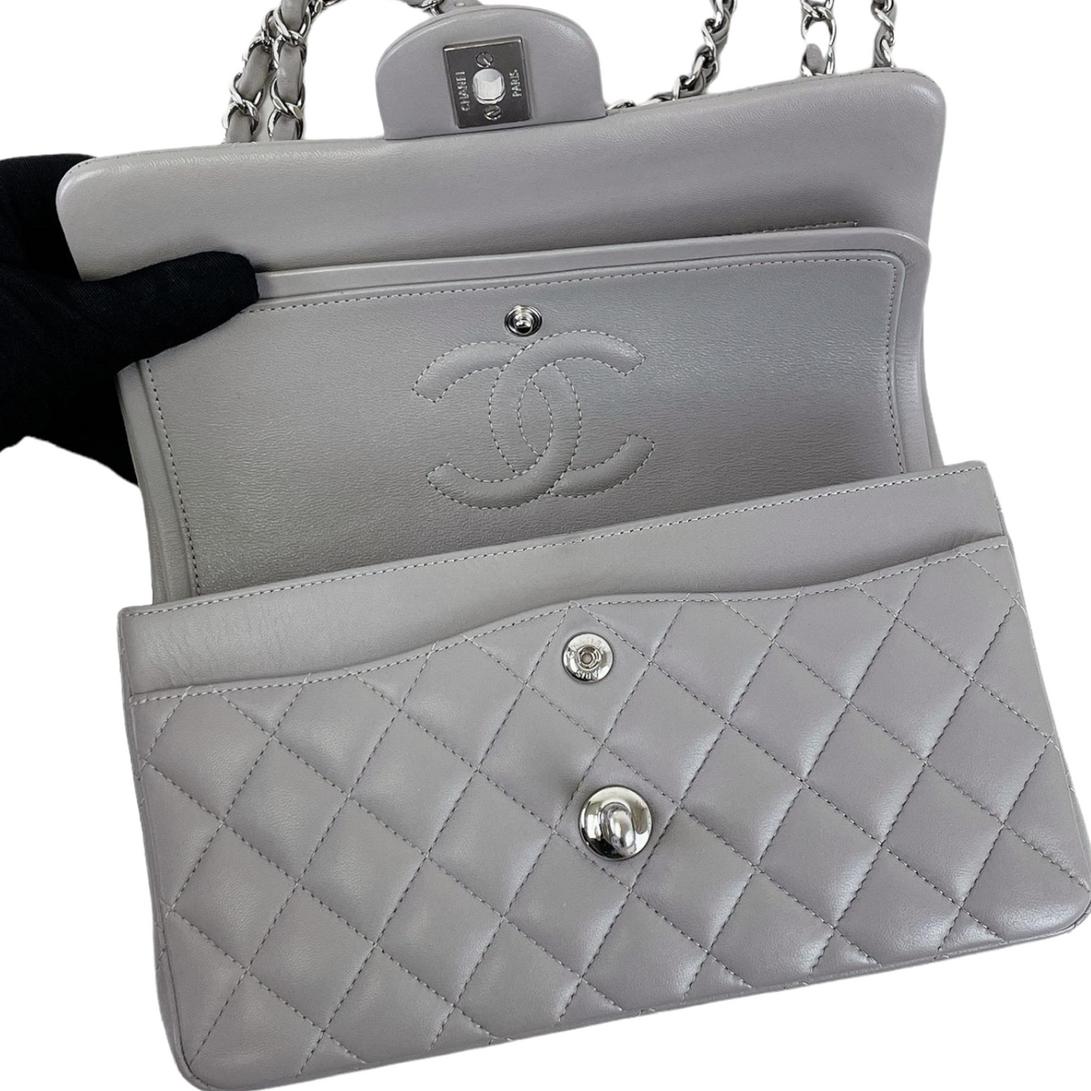 30% Deposit for - Small Classic Double Flap Lambskin Grey SHW