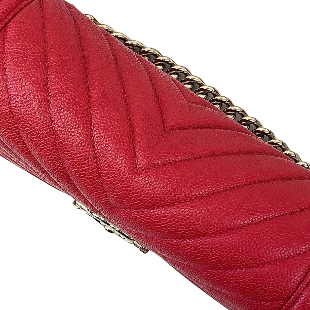 Medium Boy Chevron Caviar Red GHW