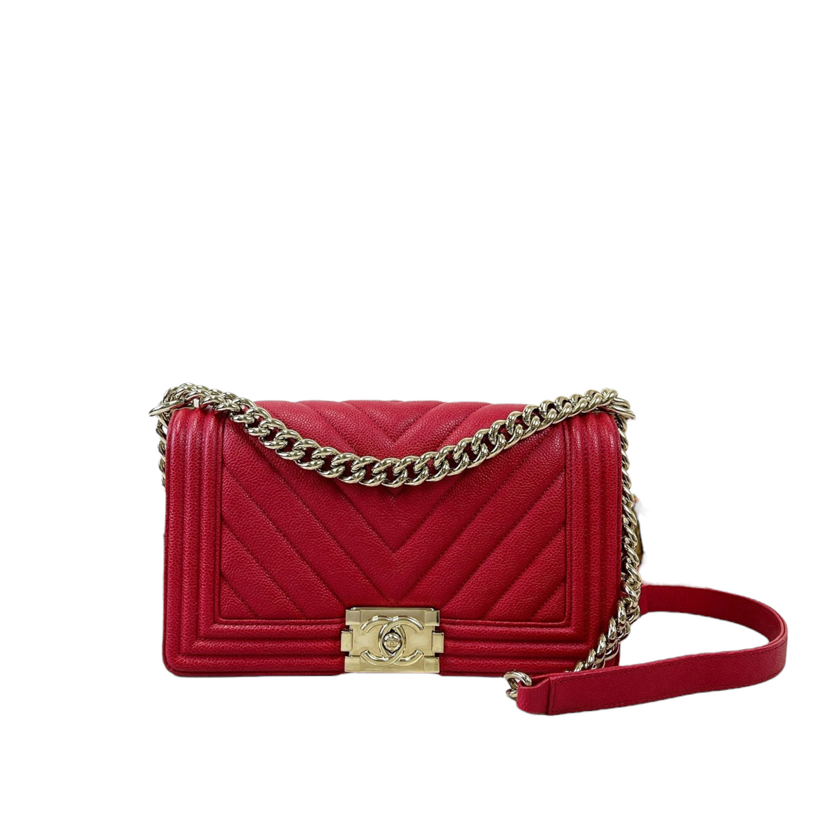 Medium Boy Chevron Caviar Red GHW