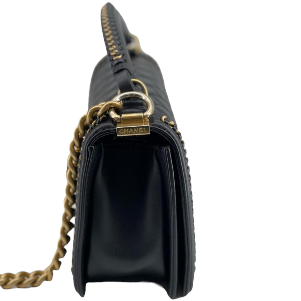 Old Medium Boy Top Handle Calfskin Black GHW