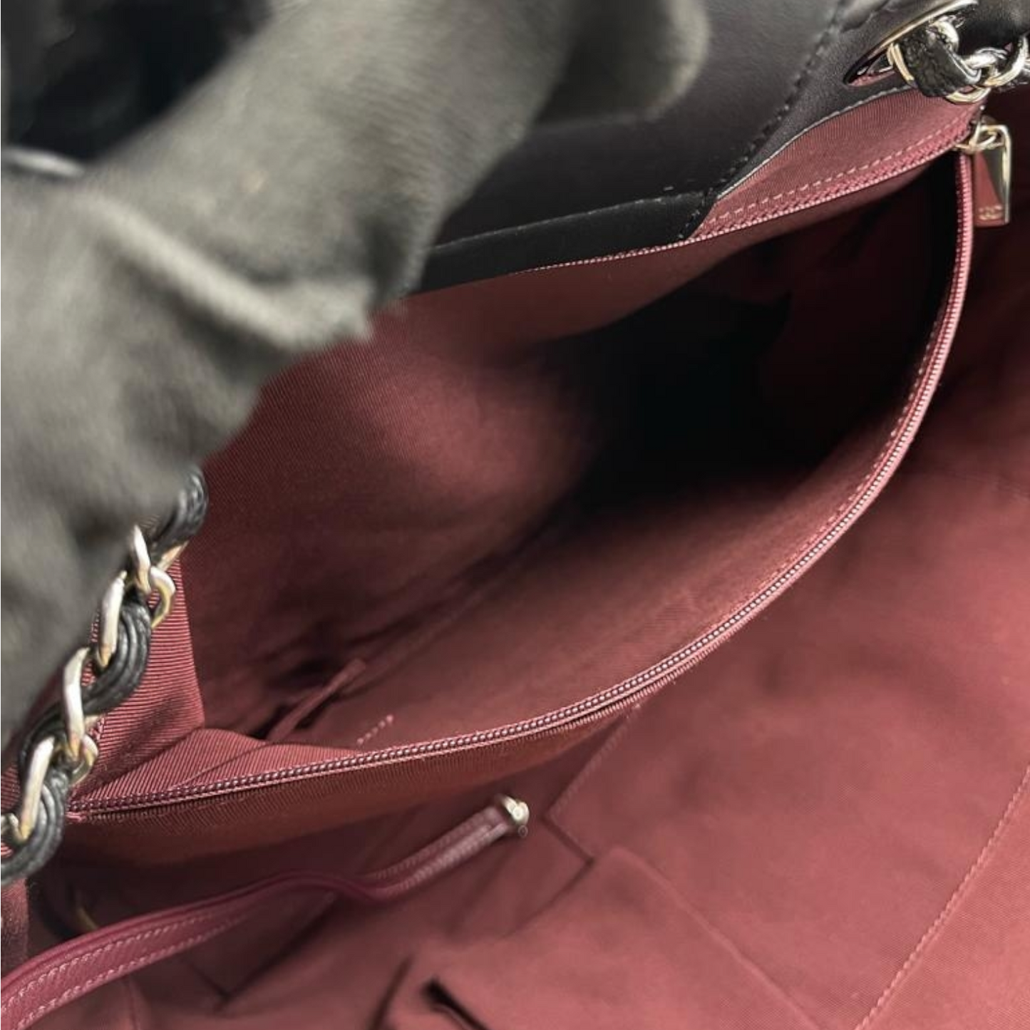 Large Drawstring Shopping Tote Quilted Calfskin and Caviar Black GHW