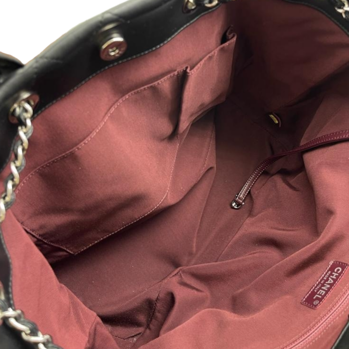 Large Drawstring Shopping Tote Quilted Calfskin and Caviar Black GHW