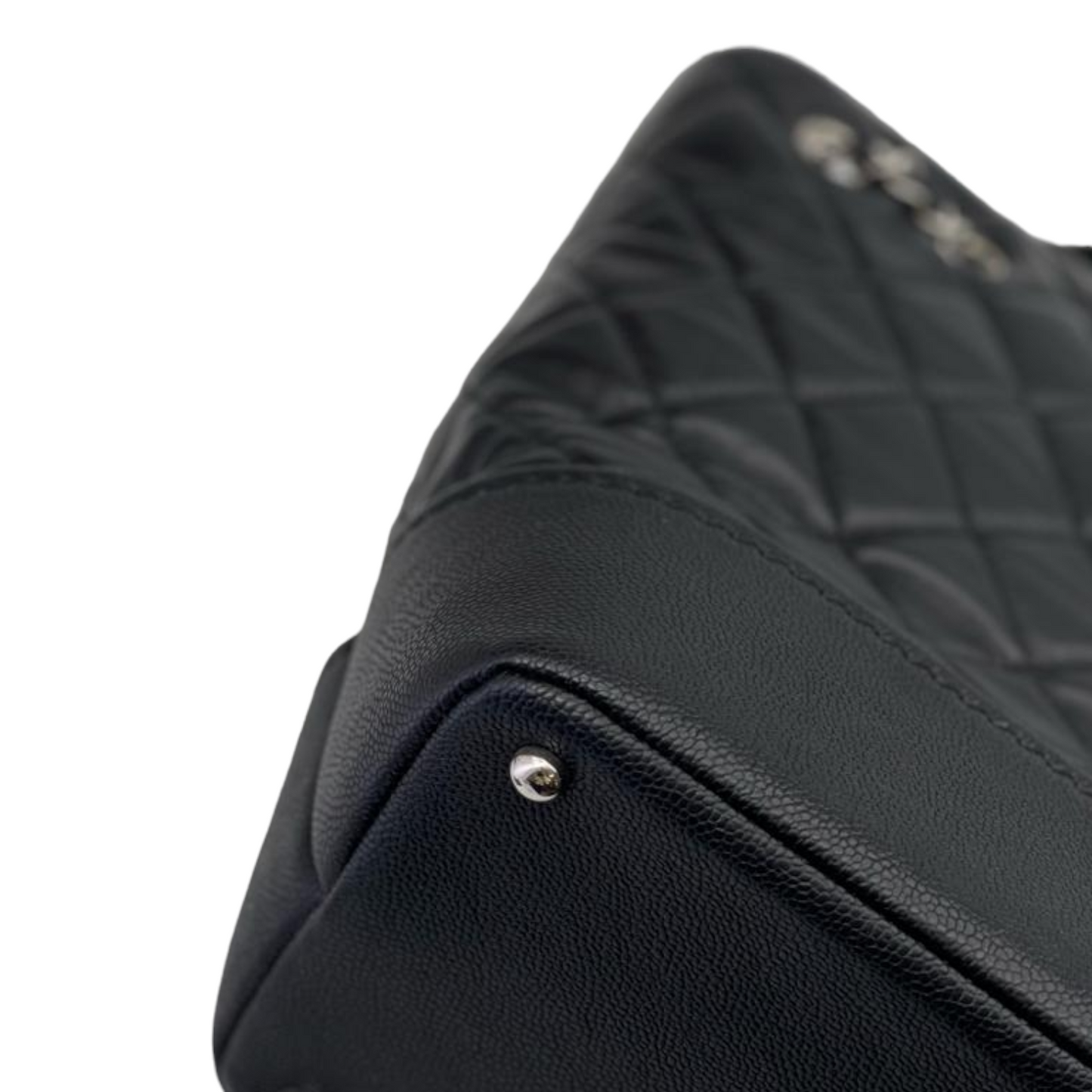 Large Drawstring Shopping Tote Quilted Calfskin and Caviar Black GHW