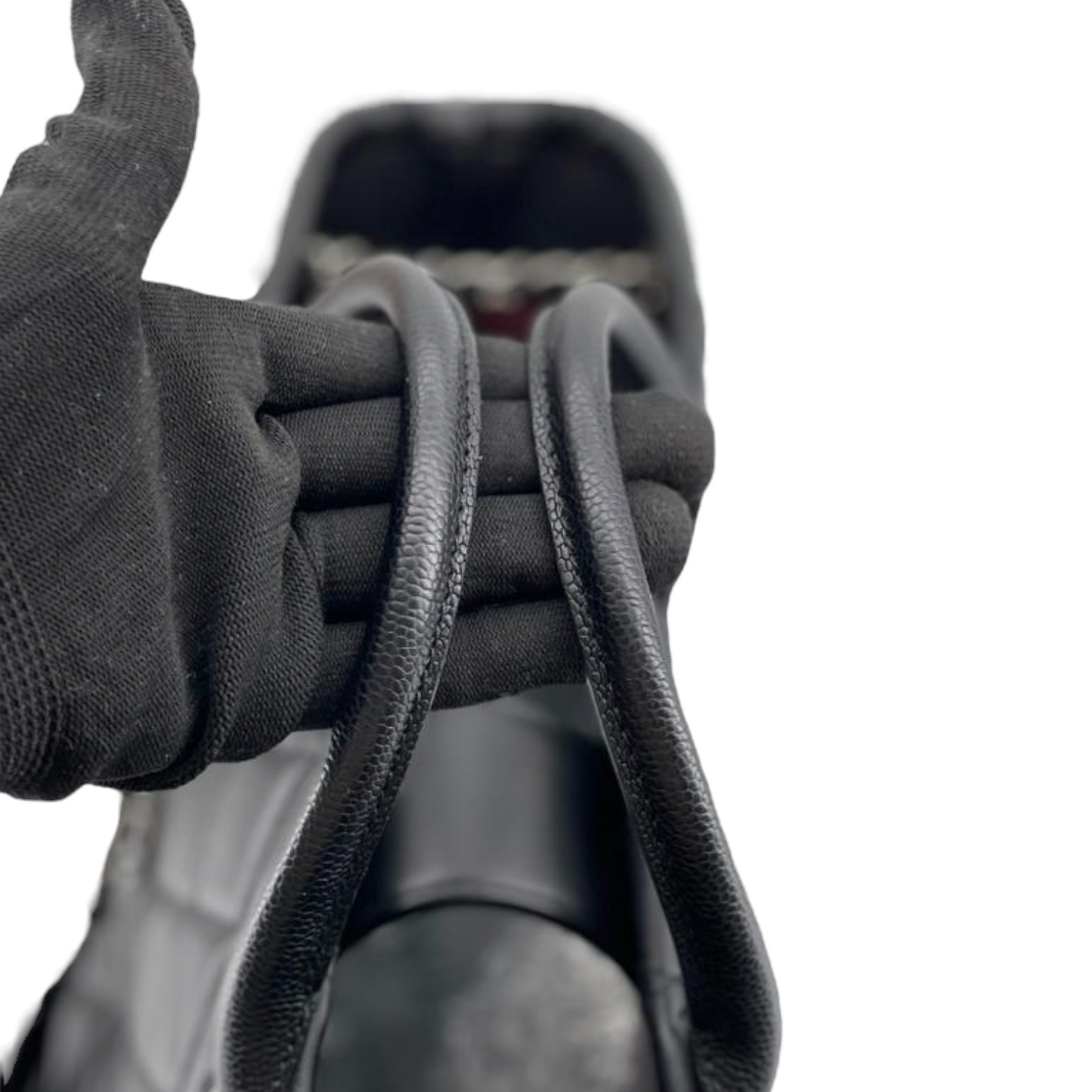 Large Drawstring Shopping Tote Quilted Calfskin and Caviar Black GHW