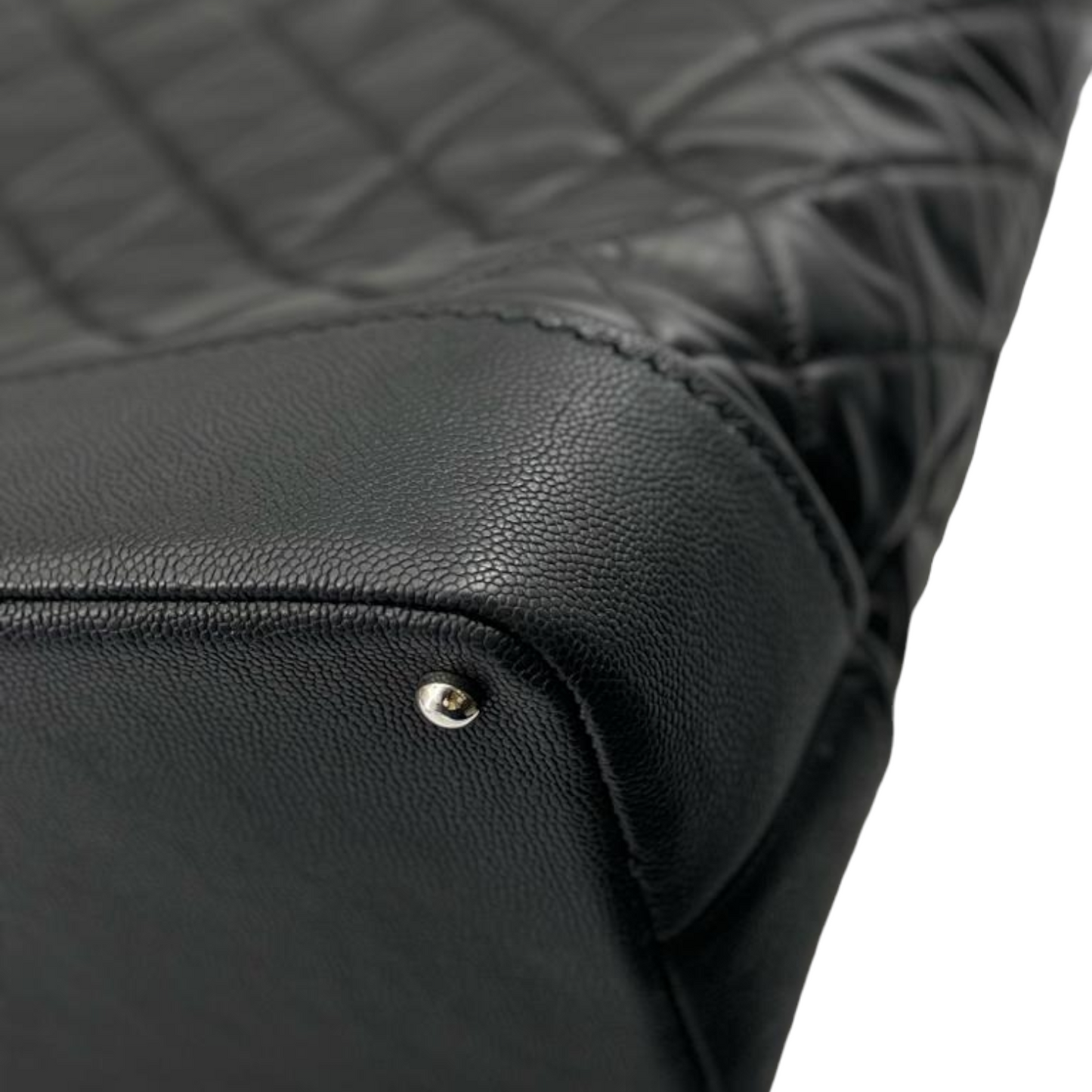 Large Drawstring Shopping Tote Quilted Calfskin and Caviar Black GHW