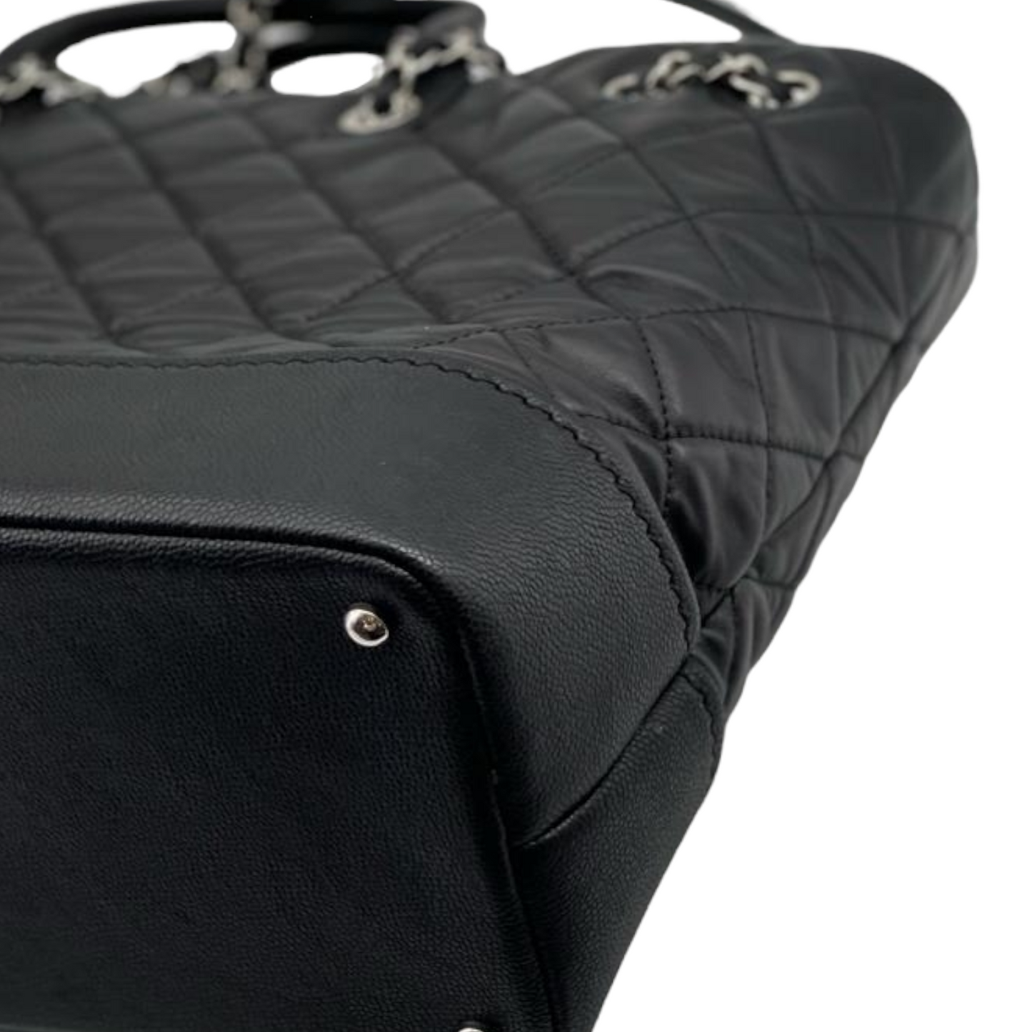 Large Drawstring Shopping Tote Quilted Calfskin and Caviar Black GHW