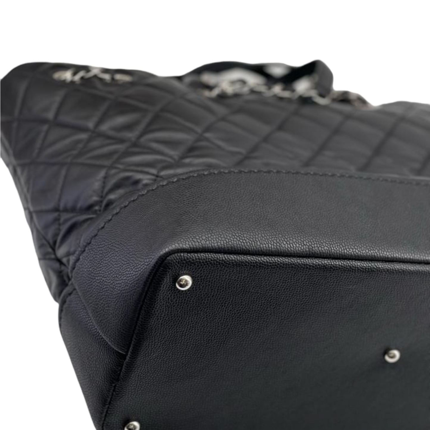 Large Drawstring Shopping Tote Quilted Calfskin and Caviar Black GHW