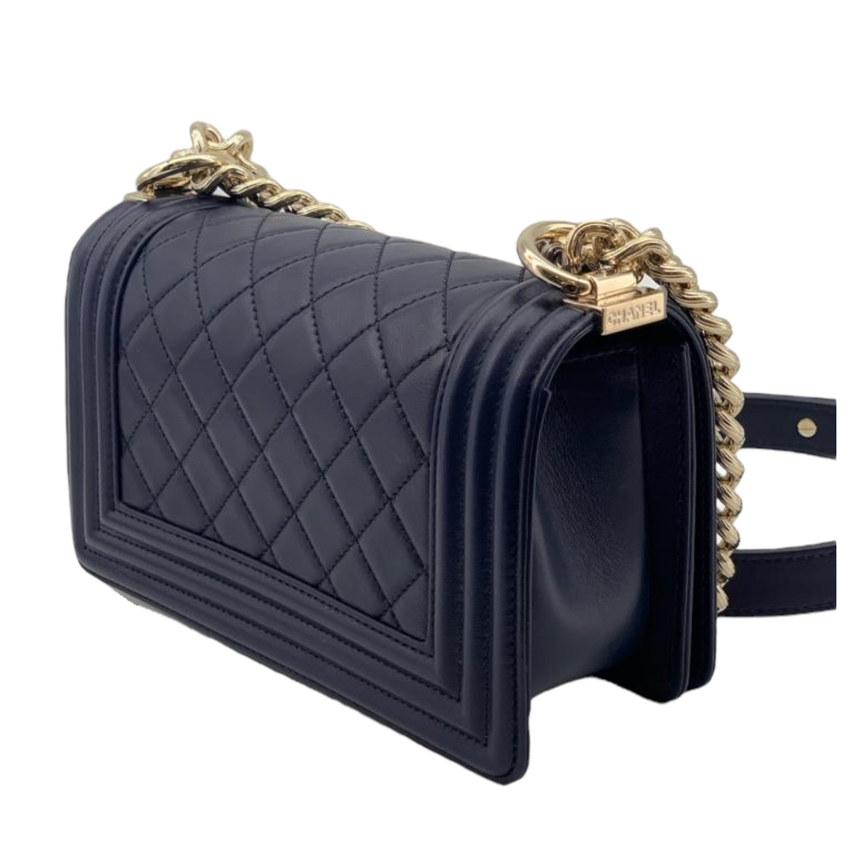 Small Boy Bag Lambskin Blue GHW
