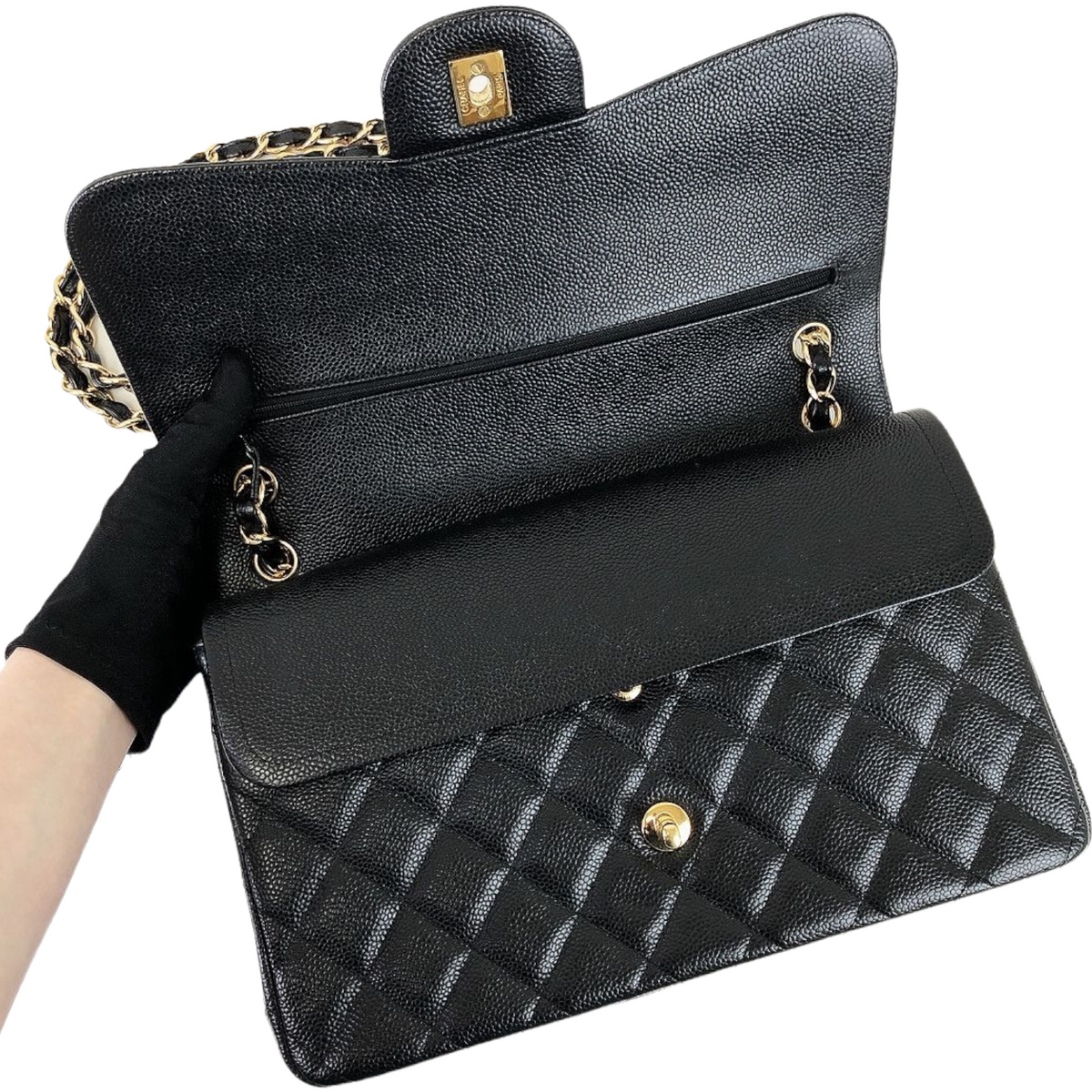 Jumbo Double Flap Caviar Black GHW