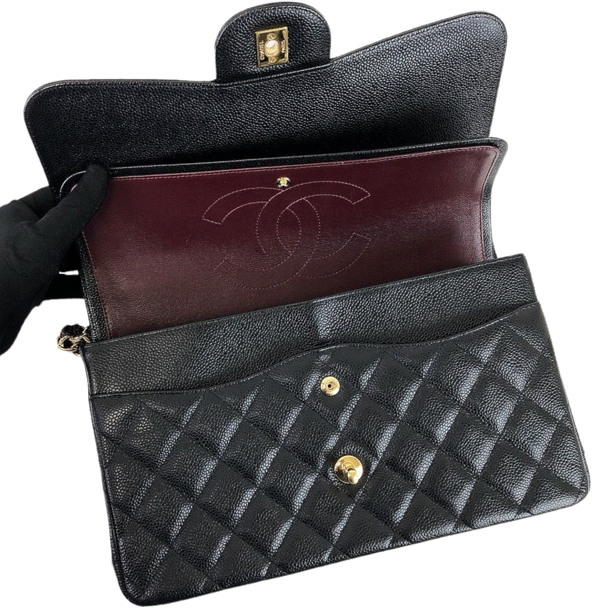 Jumbo Double Flap Caviar Black GHW