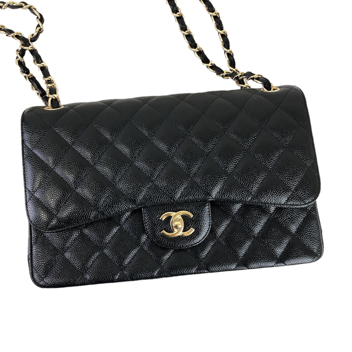 Jumbo Double Flap Caviar Black GHW