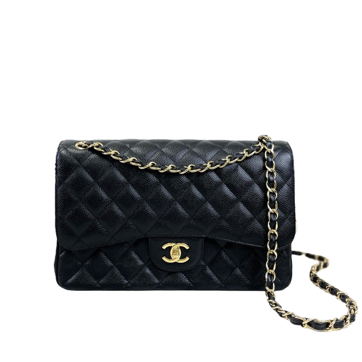 Jumbo Double Flap Caviar Black GHW