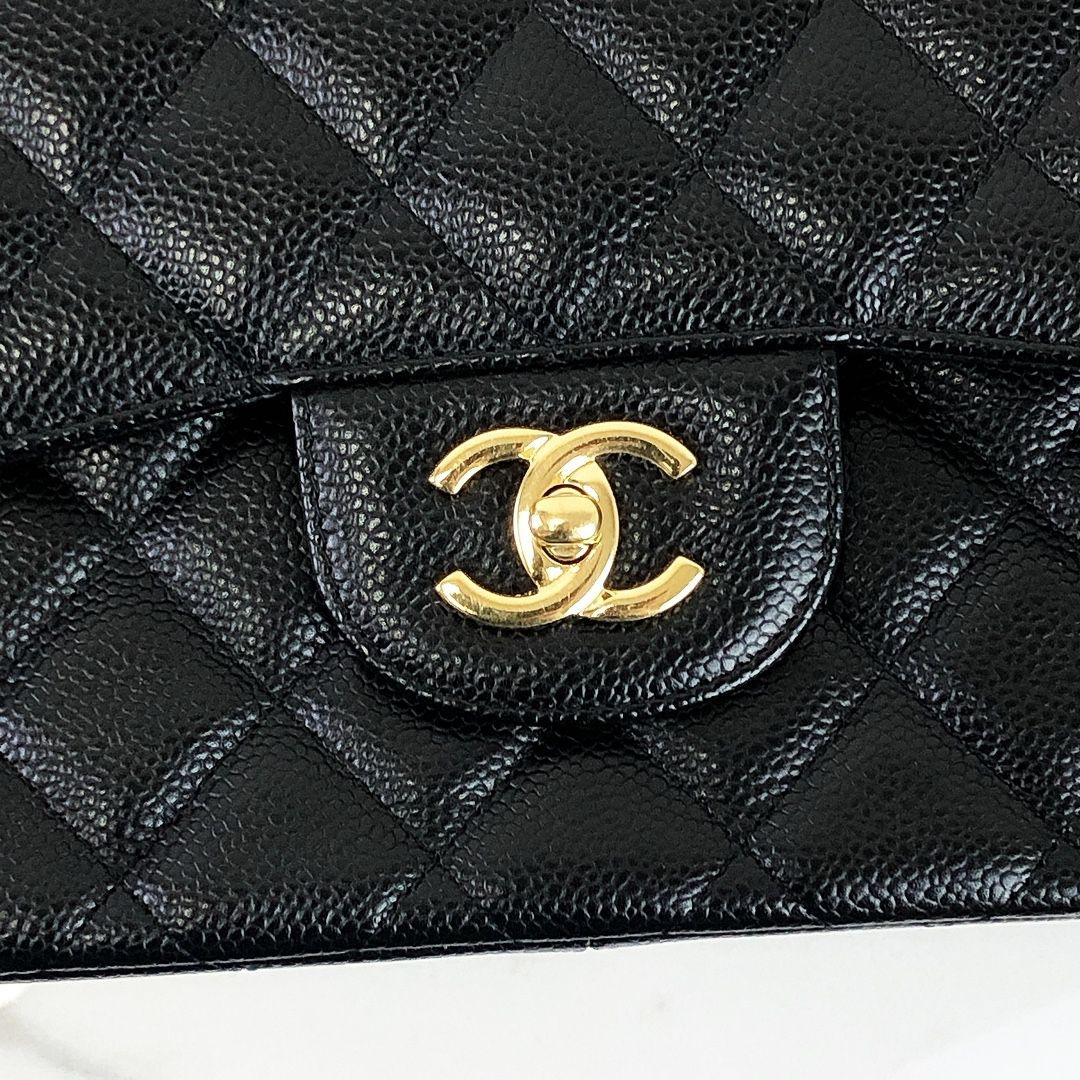 Jumbo Double Flap Caviar Black GHW