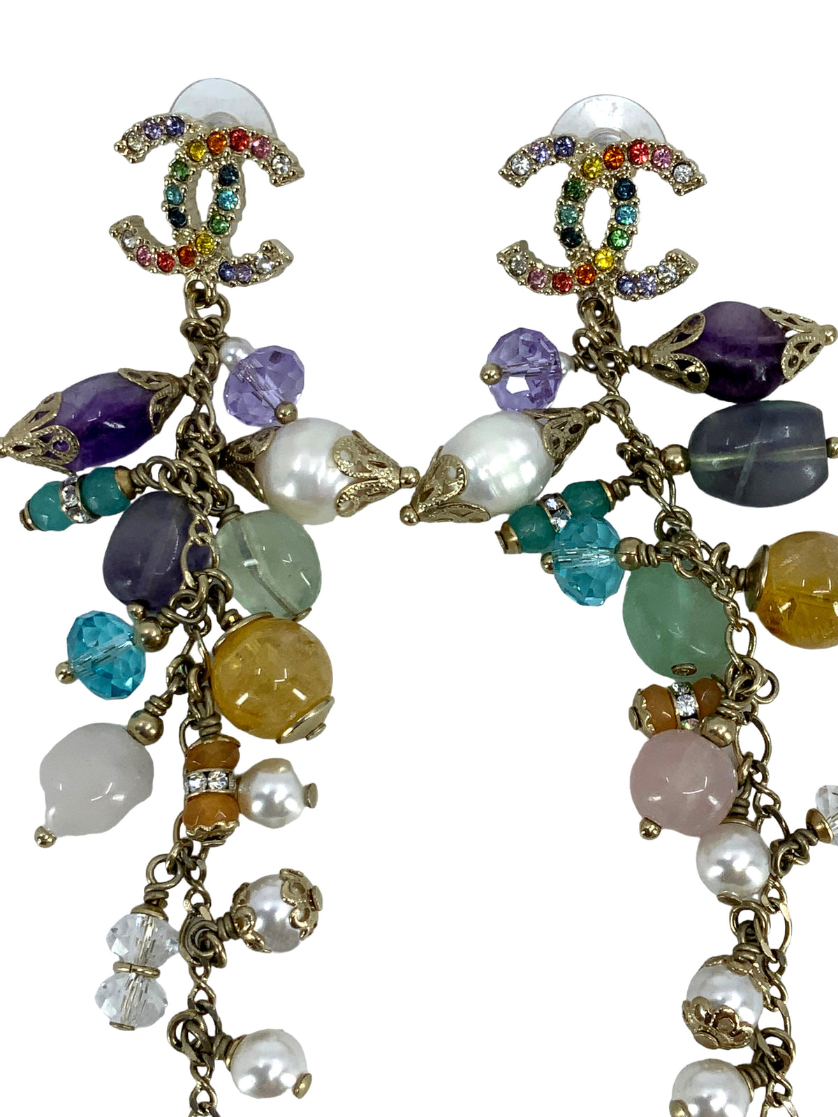 CHANEL RaiBAow Crystal CC Logo Dangle Earrings