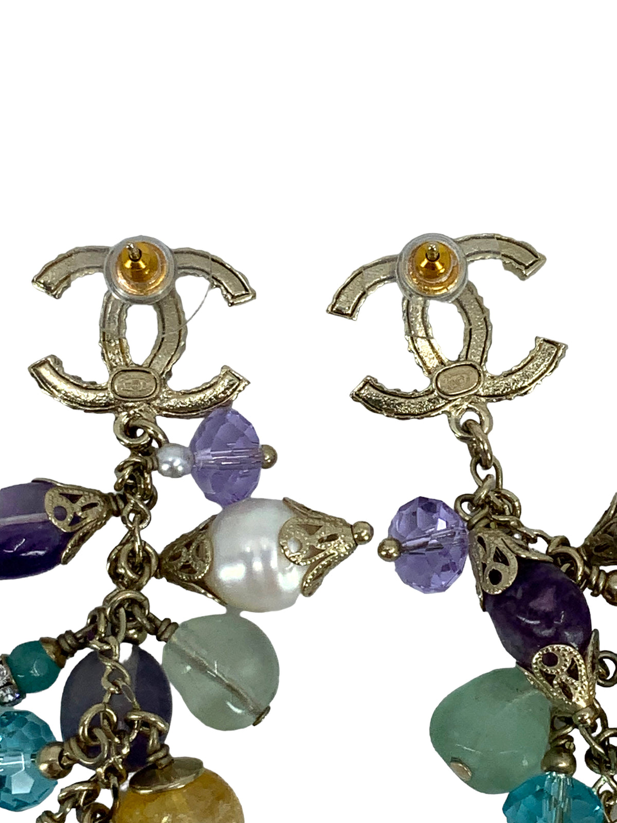 CHANEL RaiBAow Crystal CC Logo Dangle Earrings