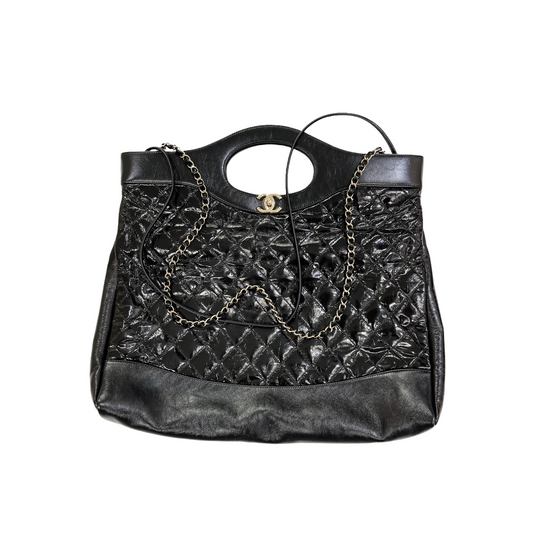 31 Shopping Bag  Crumpled Calfskin Large Black