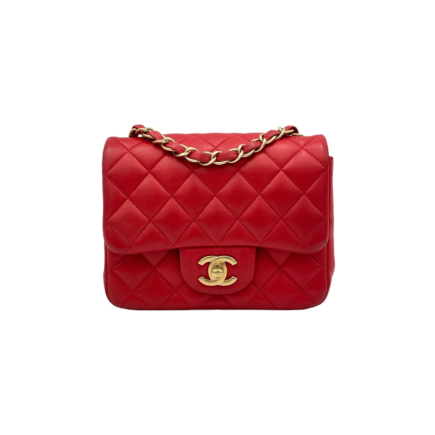 Classic Mini Red Crossbody Bag in Lambskin, Gold hardware