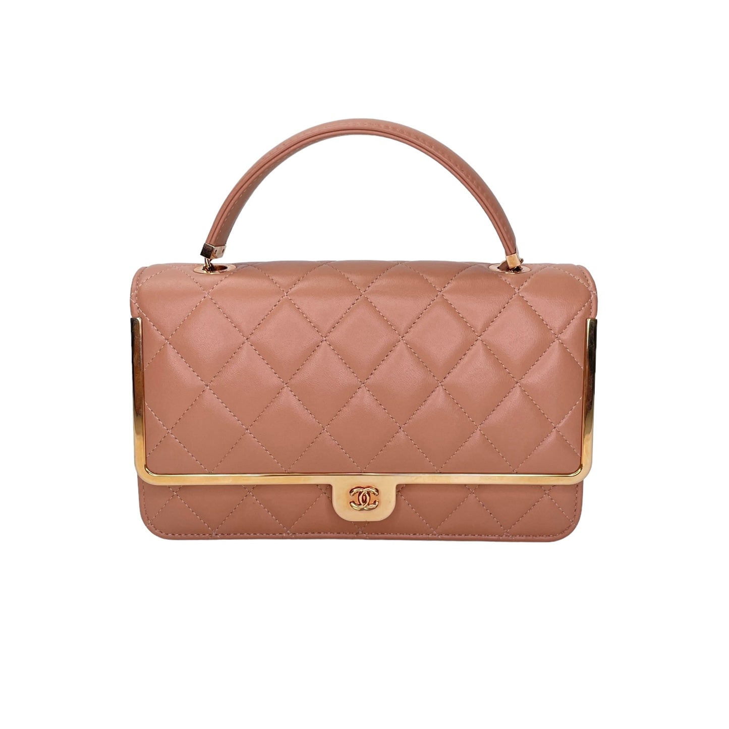 Quilted Frame Pink Wallet on Chain in Lambskin, Rose Gold hardware