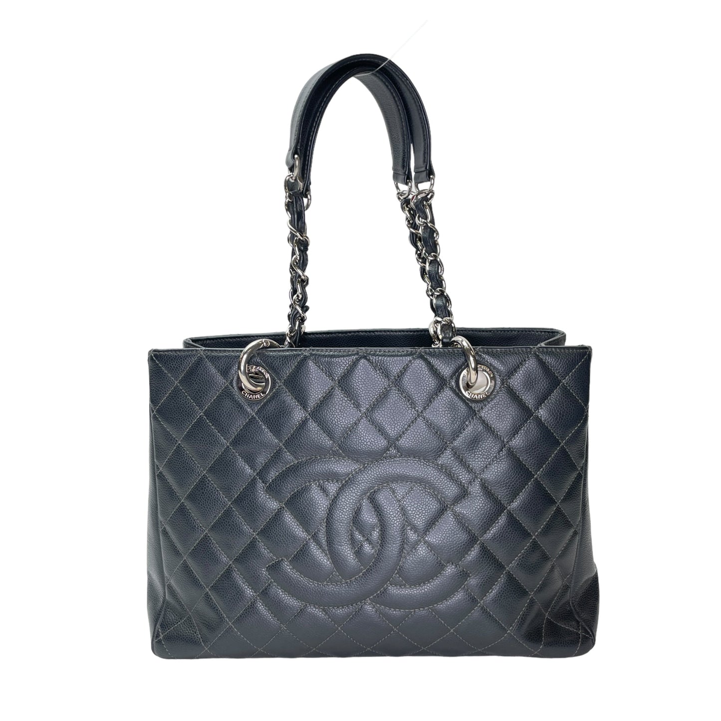 GST Grand Shopping Tote Grand Grey Tote Bag in Caviar Leather, Silver hardware