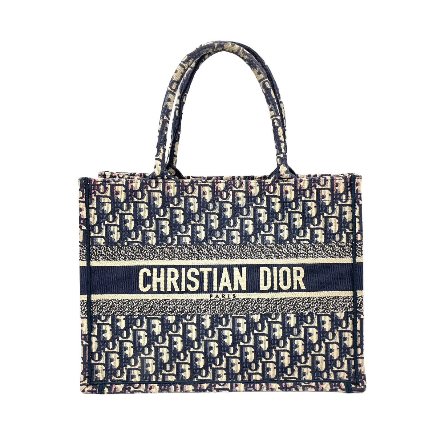 Book Tote Medium Navy Top handle Bag in Jacquard