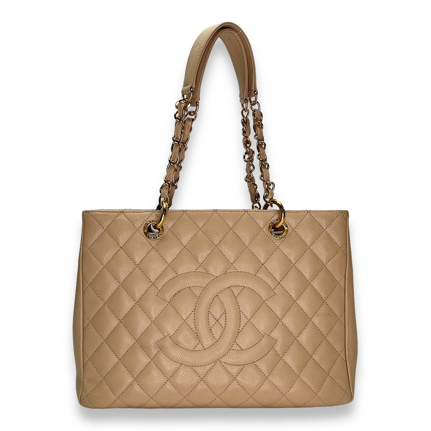 GST Grand Shopping Tote Beige Shoulder Bag in Caviar Leather, Gold hardware