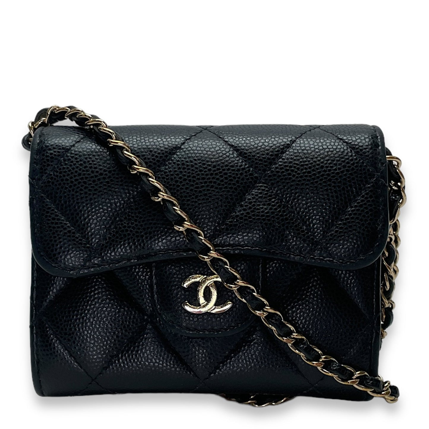 MATELASSE QUILTED Black Wallet on Chain in Caviar Leather, Gold hardware