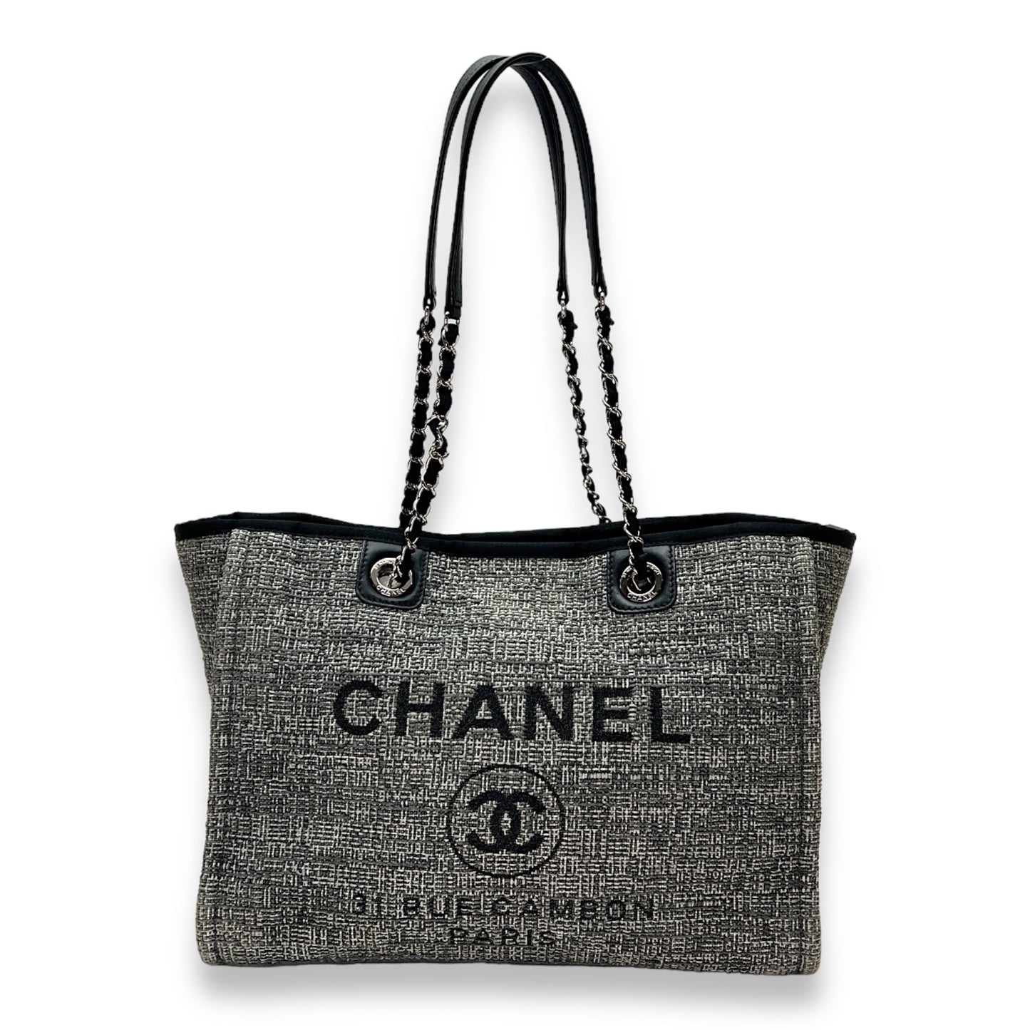 Deauville Tote Bag Medium Grey in Tweed , Silver Hardware