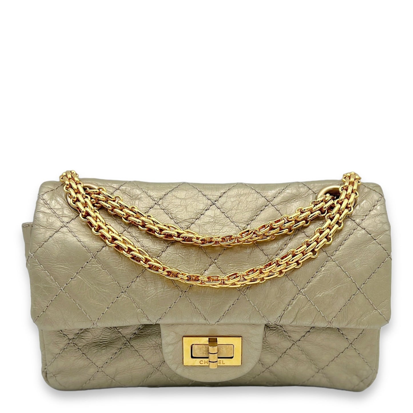 2.55 Mini Gold Crossbody Bag in Calfskin, Gold hardware