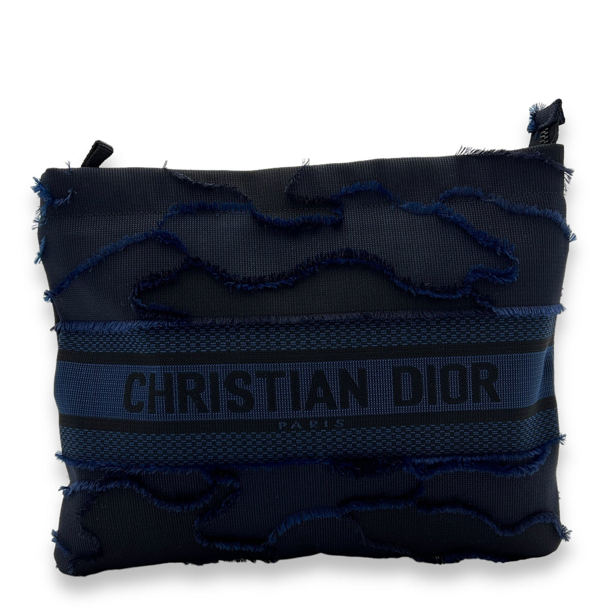 Embroidered Camouflage Medium Blue Clutch in Canvas