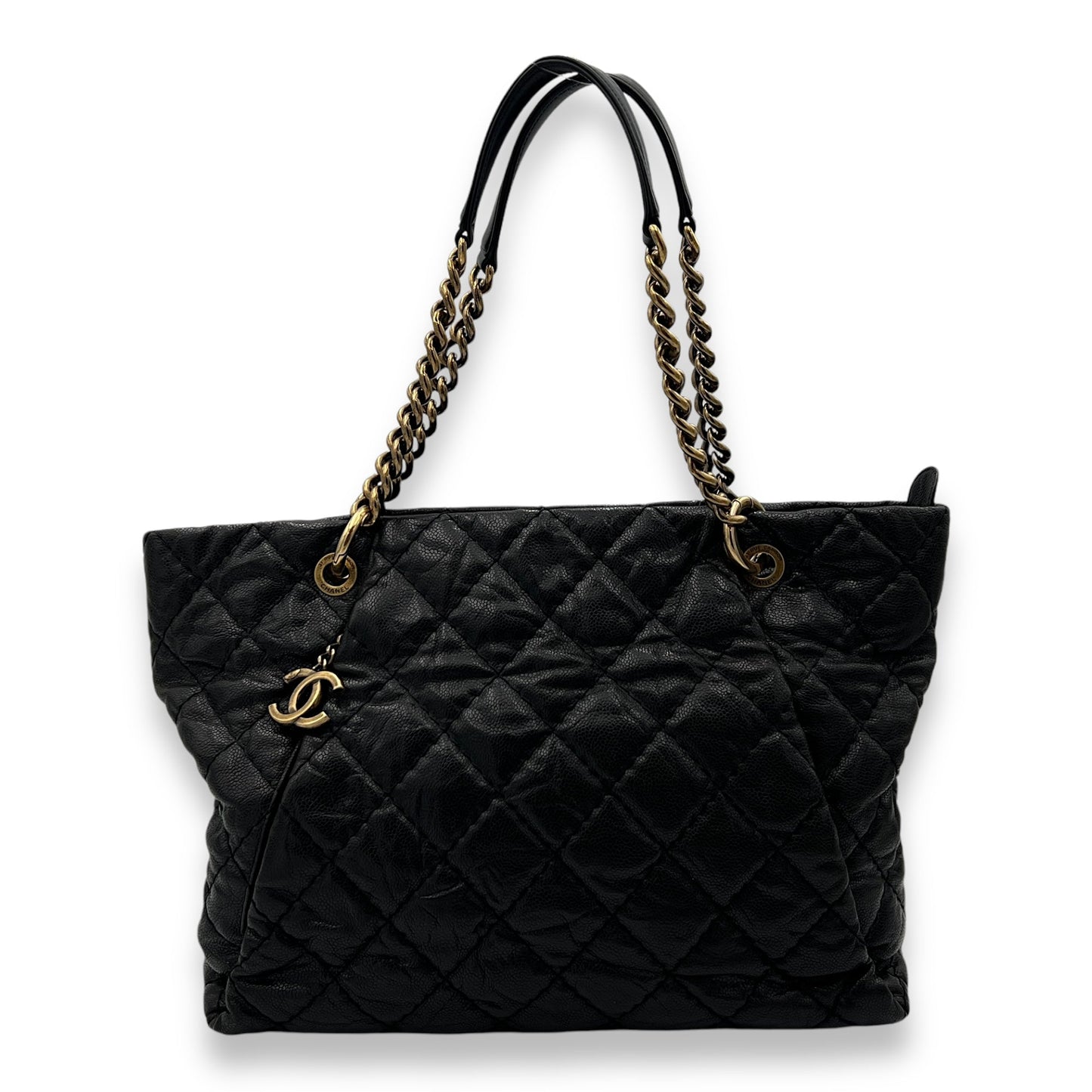 Coco Pleats Black Shoulder Bag in Caviar Leather, Gold hardware