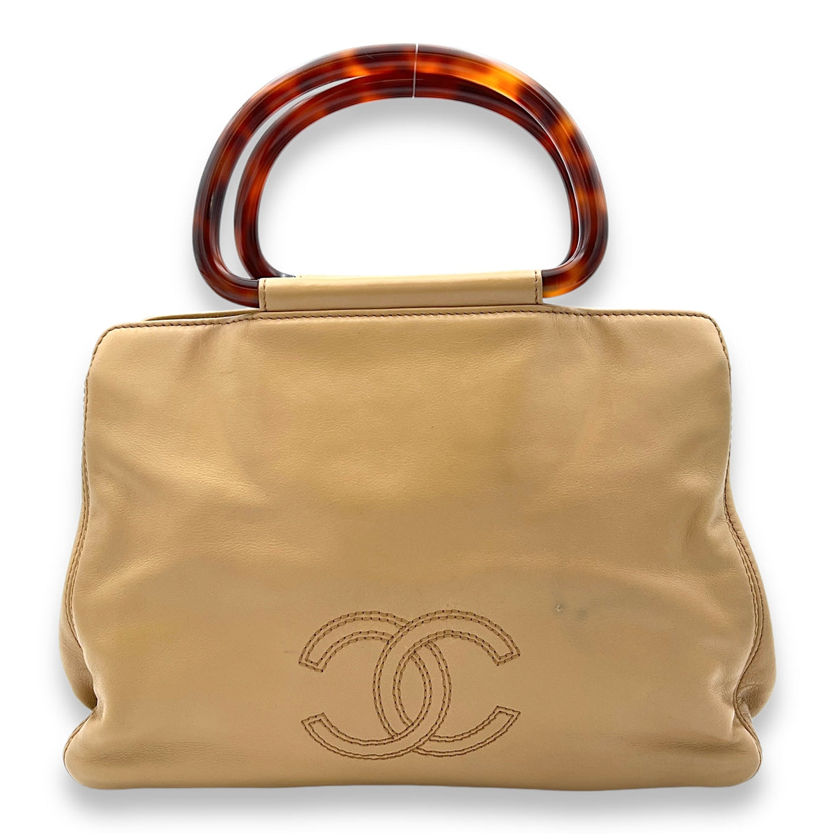 Vintage CC Beige Top Handle Bag in Calfskin, Gold hardware