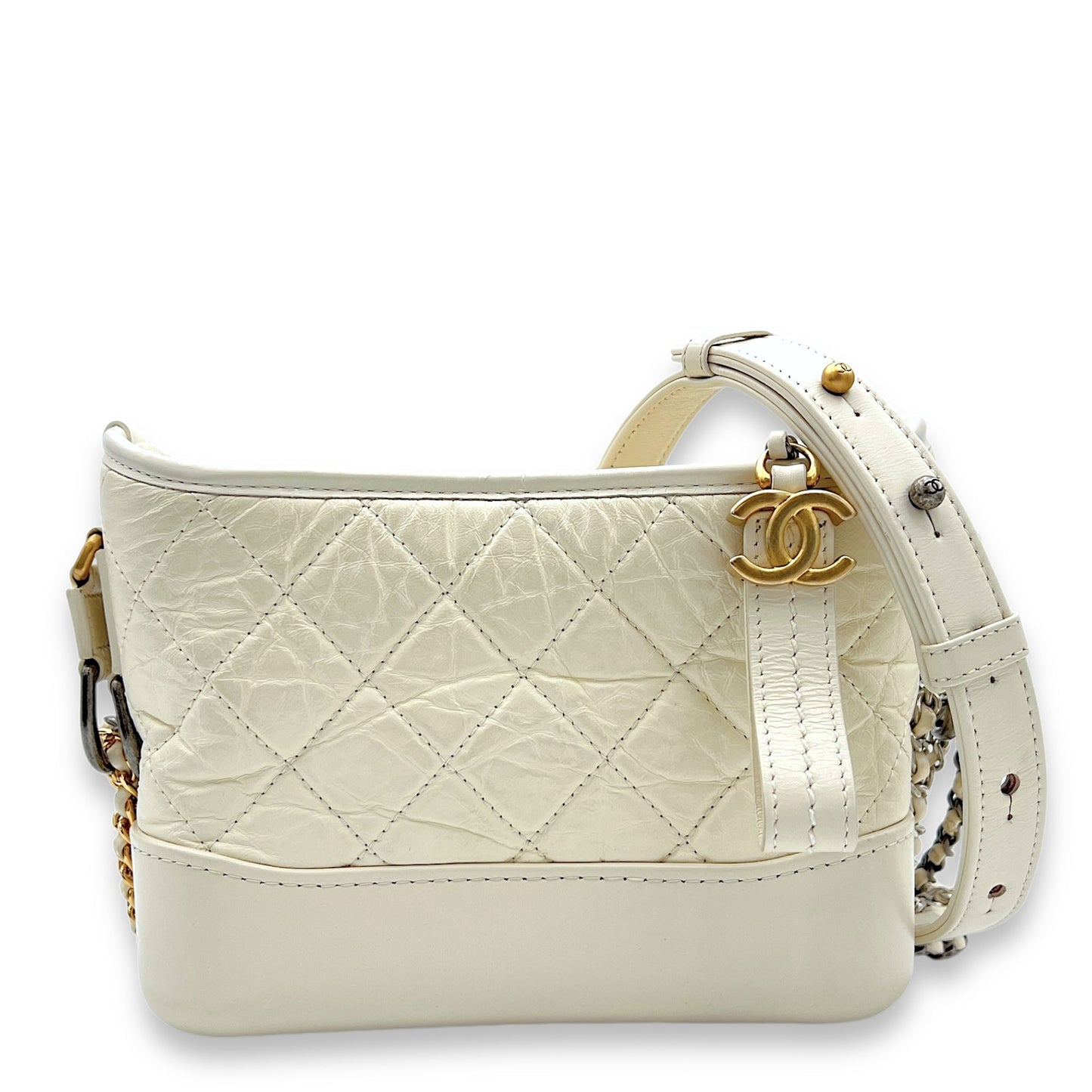 Gabrielle Small White Crossbody Bag in Calfskin, Mixed hardware