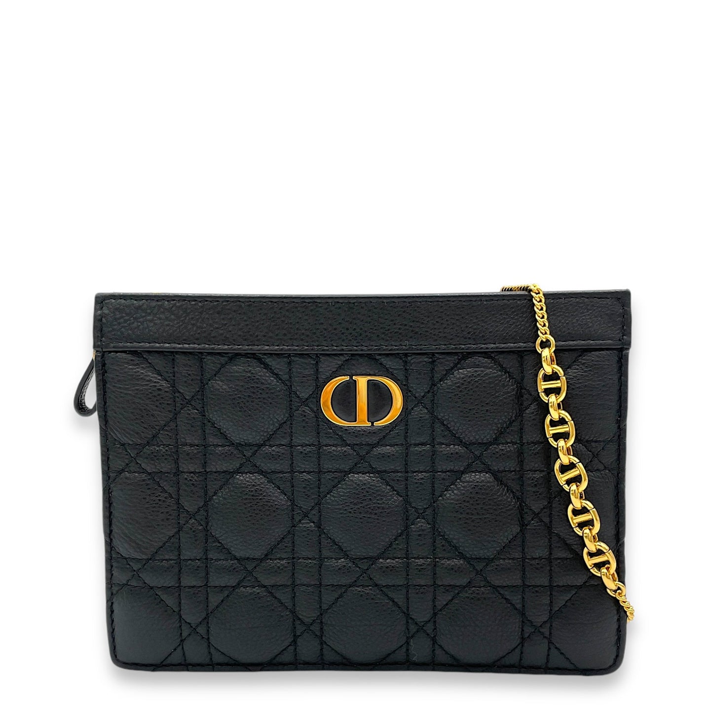 Caro Wallet On Chain Black in Calfskin, Gold hardware